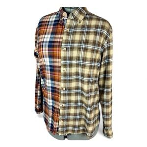 Free People Like Only Hand Crafted 1/2 & 1/2 Plaid‎ FlannelShirt Men’s M-L